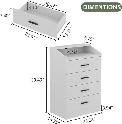 Dresser with Power Outlet, Chest of Drawers with LED Light, White Dresser Organizer with Open Storage Cubby, Modern Nightshatnd