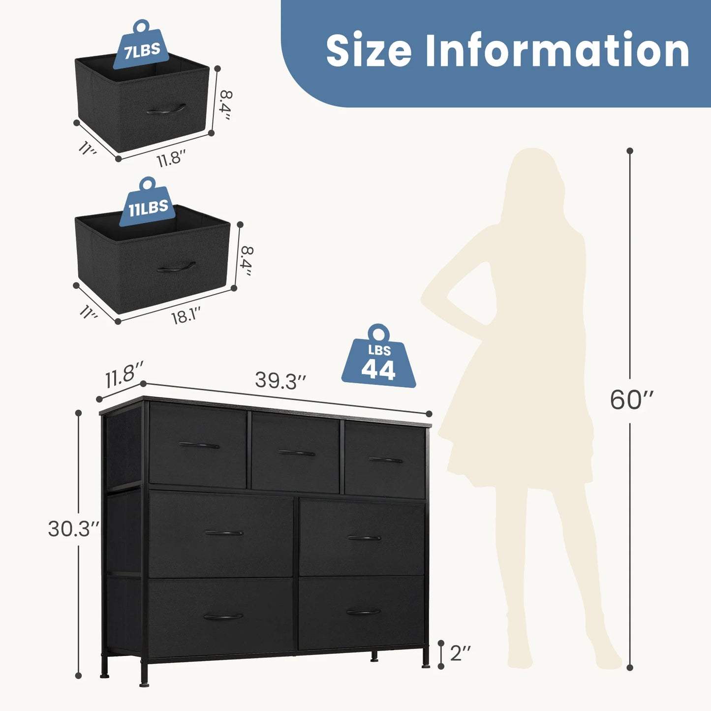 JHK Desserte Pour Chambre Avec 7 Tiroirs En Tissu Organisateur De Rangement Placard Coffre Vêtements Pour Salon Vitrine De Meubles