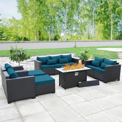 Garden Furniture Set 7 PCS, Garden Fire Pit Table Patio Sets, No-Slip Cushions and Waterproof Covers, Garden Furniture Set