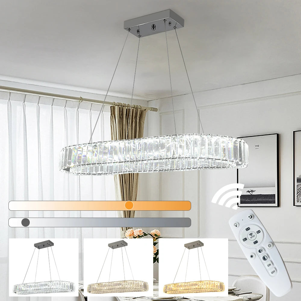 Lámpara colgante de cristal ovalada con LED, moderna, grande, de cristal, para sala de estar, dormitorio, lustres de techo