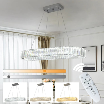 Lámpara colgante de cristal ovalada con LED, moderna, grande, de cristal, para sala de estar, dormitorio, lustres de techo