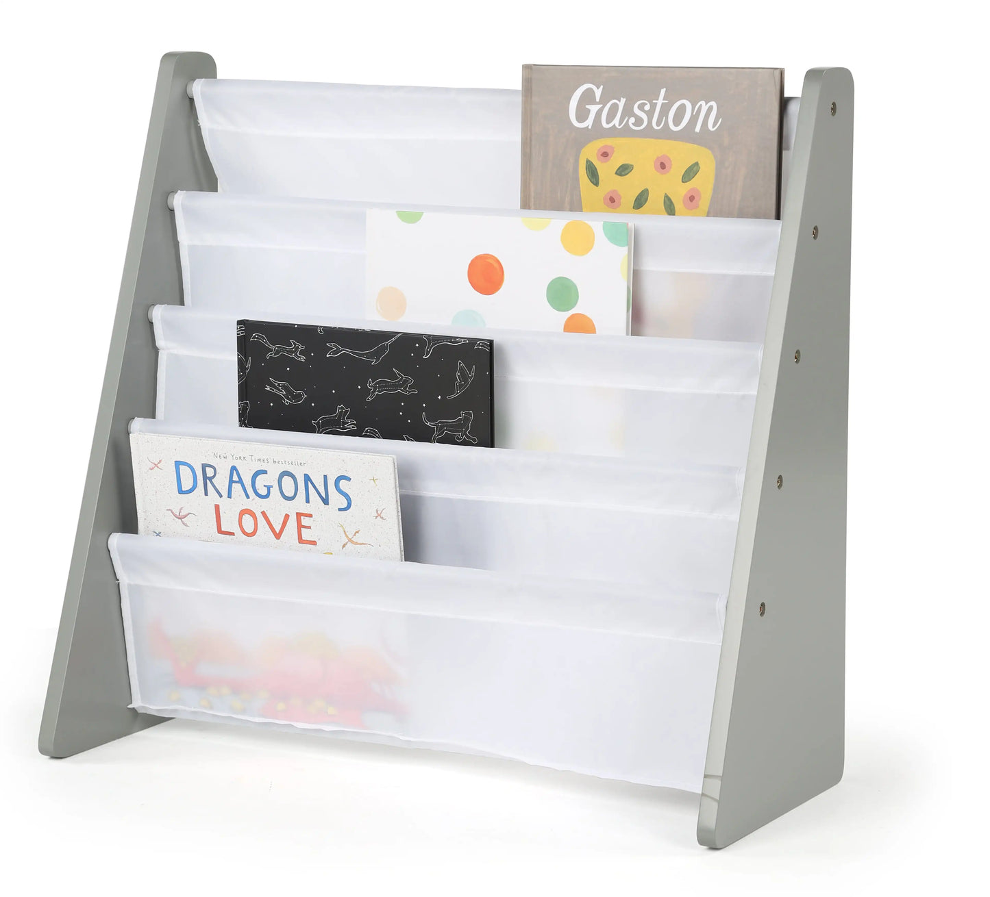 Estantería organizadora de libros para niños, color gris