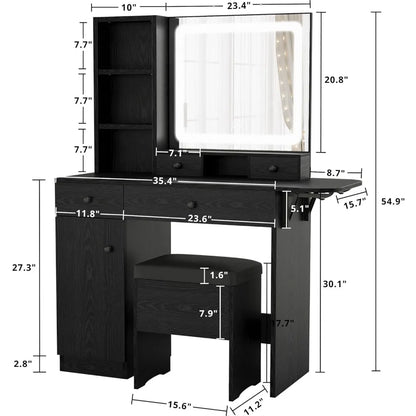 Commode, tiroirs et miroirs éclairés par LED, prises de courant et armoires, tabourets de rangement, housses de table de maquillage de chambre élégantes - meubles