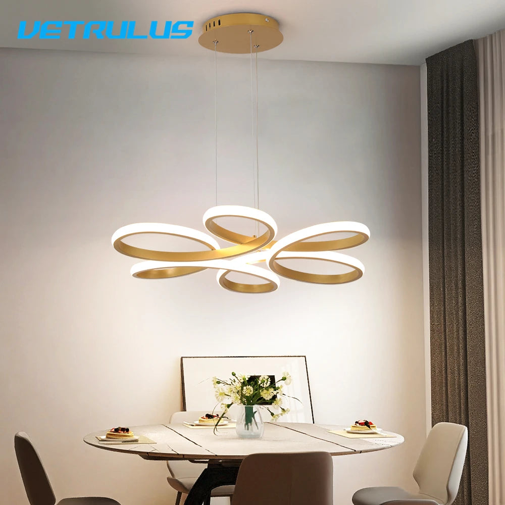 Modern Acrylic Pendant Light Gold Flower Led Ceiling Lamp Living Dining Room Nordic Chandelier Aisle Decor Balcony Hang Fixture