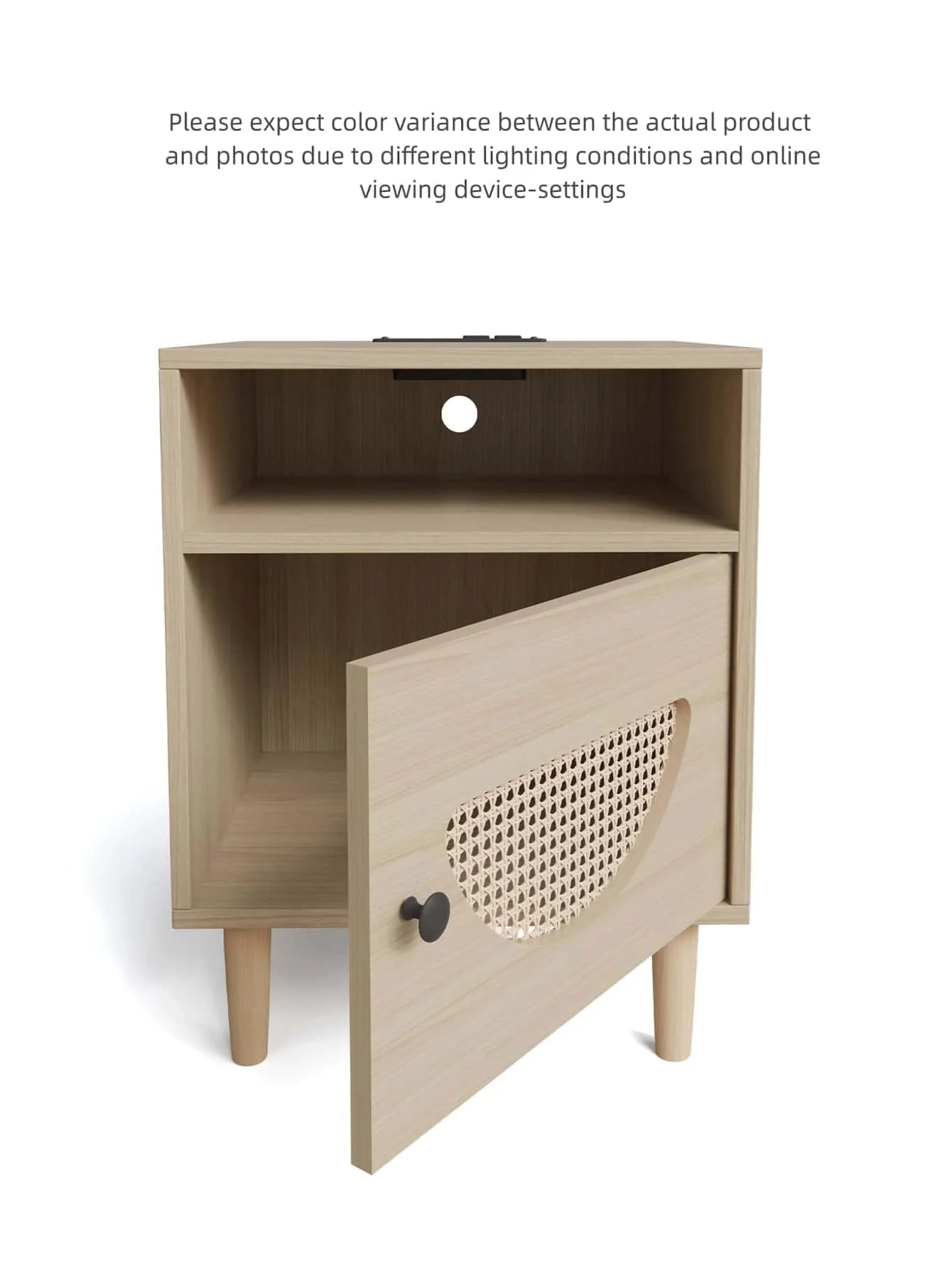 Rattan Nightstand Set of 1/2 with Charging Station, Boho End Table, Side Table with USB Ports & Power Outlets,1 Storage