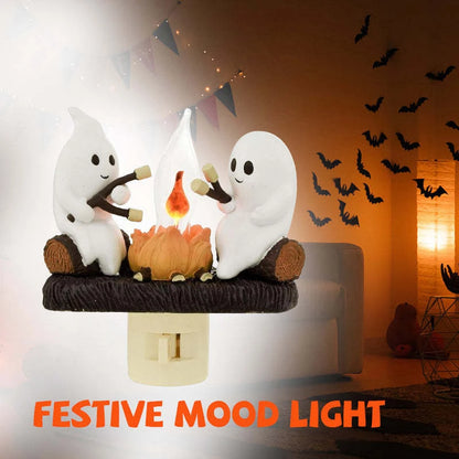 Ghost Campfire Flickering Night Light Halloween Night Lights Plug Into Wall Ghost Pumpkin Night Light Dusk To Dawn Led Lamp Home