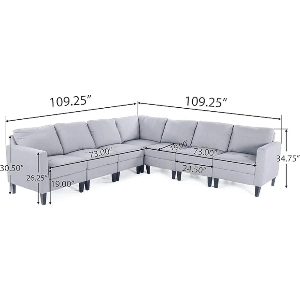 sofasSet, Modular Sectional Sofa with Reversible Chaises,Square Armrests and Comfortable Padded Backrests, L Shaped Corner Sofá