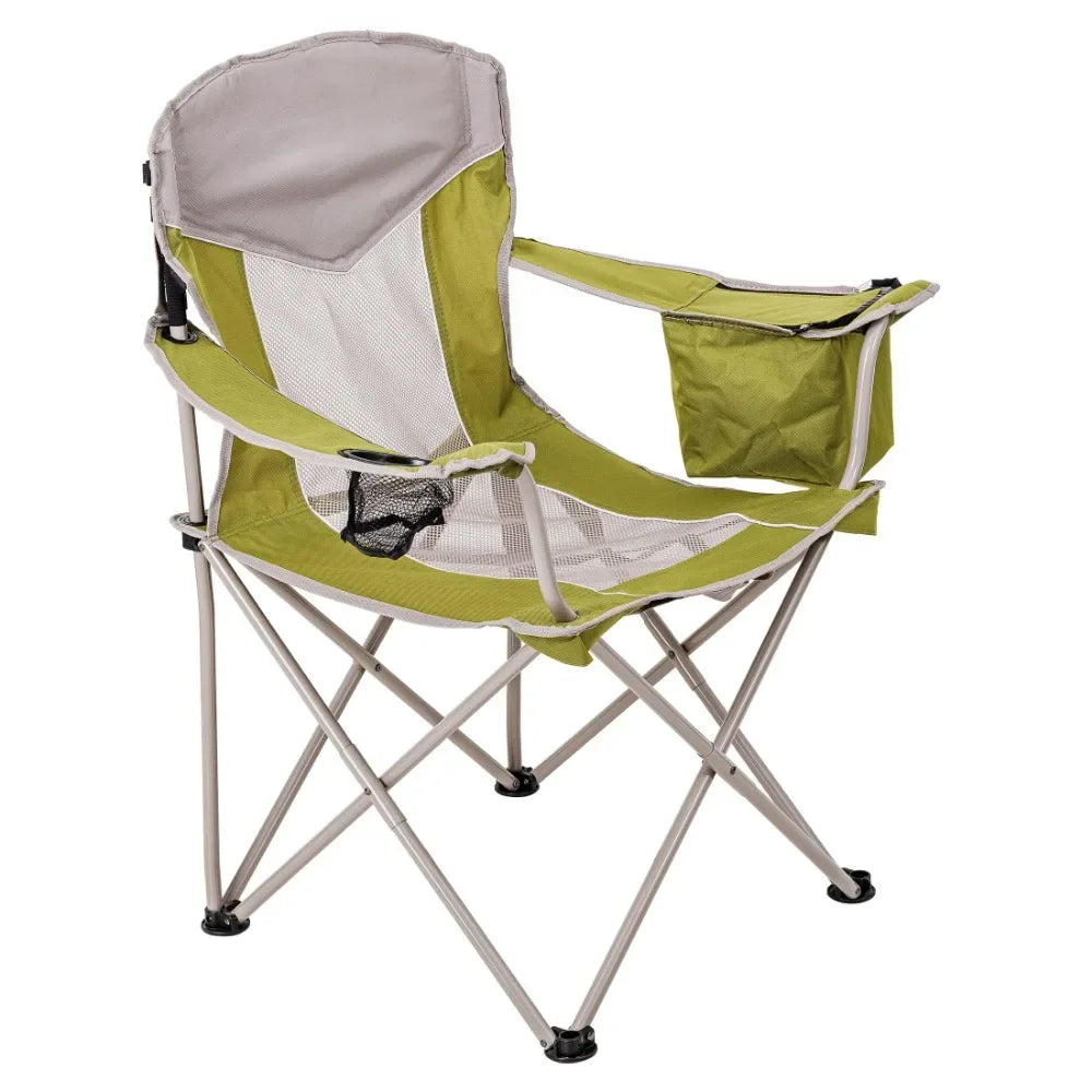 Chaise de camping surdimensionnée en maille pour adulte avec glacière, chaises de plage vertes et grises, chaise pliable d'extérieur