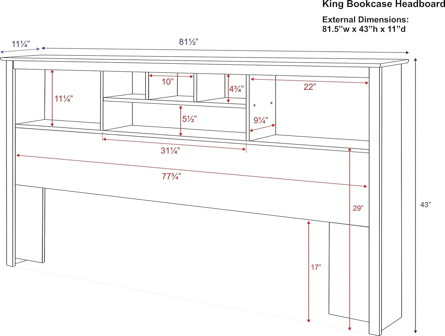 Cabecero para cama tamaño king: elegante cabecero blanco tamaño king con estantería para camas tamaño king, independiente (81,5" de ancho x 43" de alto x 11" de profundidad)