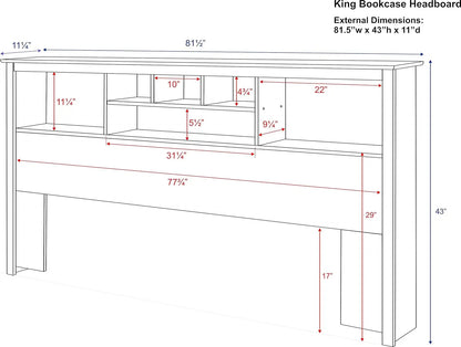 Cabecero para cama tamaño king: elegante cabecero blanco tamaño king con estantería para camas tamaño king, independiente (81,5" de ancho x 43" de alto x 11" de profundidad)