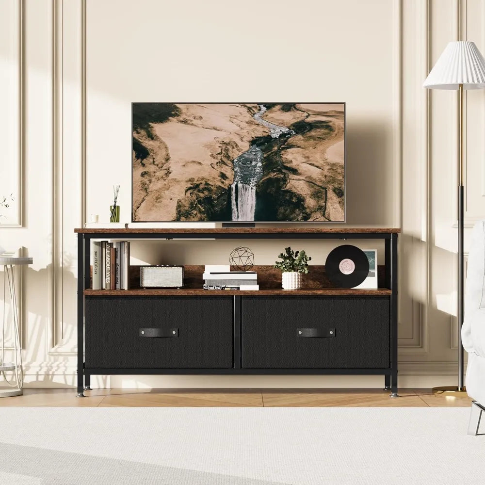 Mueble de TV de 50 pulgadas con cajón y estantes Centro de entretenimiento con espacio de almacenamiento Mueble de TV pequeño para dormitorio Cómoda con cajones y estantes