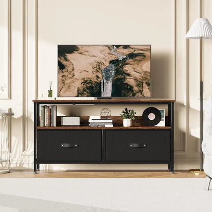 Mueble de TV de 50 pulgadas con cajón y estantes Centro de entretenimiento con espacio de almacenamiento Mueble de TV pequeño para dormitorio Cómoda con cajones y estantes