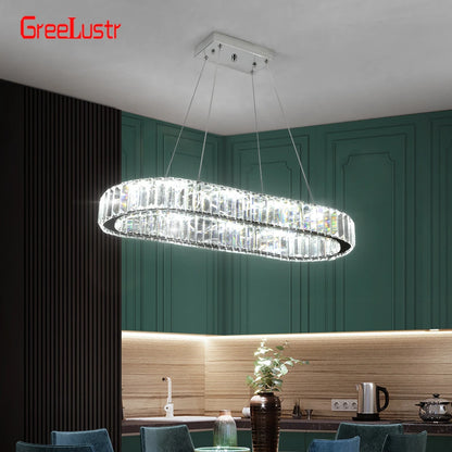 Lámpara colgante de cristal ovalada con LED, moderna, grande, de cristal, para sala de estar, dormitorio, lustres de techo