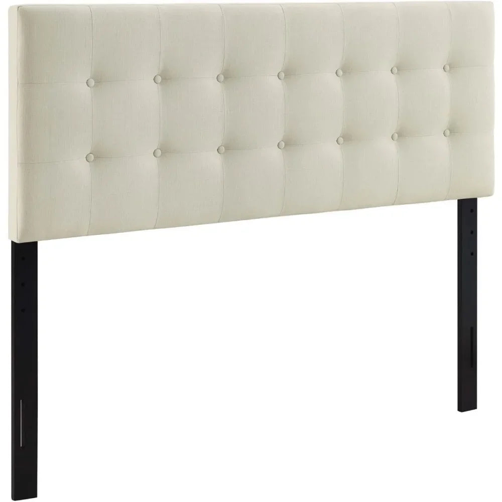 Bed Headboards Tufted Button Linen Fabric Upholstered King Headboard in Ivory Bedroom Furniture Beds and Furniture Heads Queen &