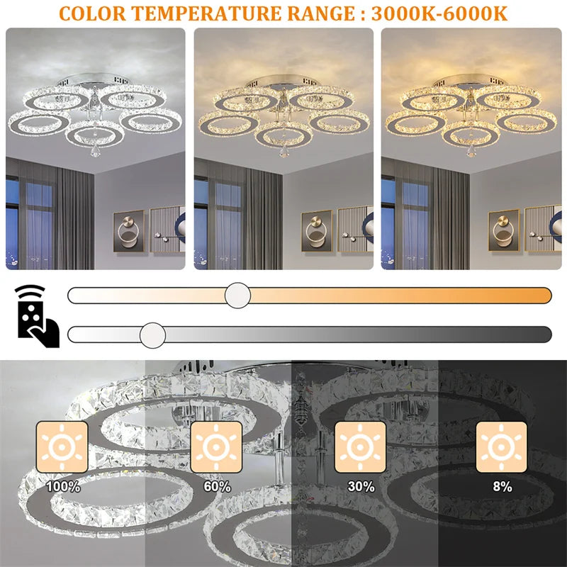 Modern Ceiling Lamp Flush Mount Stainless Steel Fixture Led Chandelier K9 Crystal Chrome Ceiling Fan Plafon Fan Lamps Luminaire