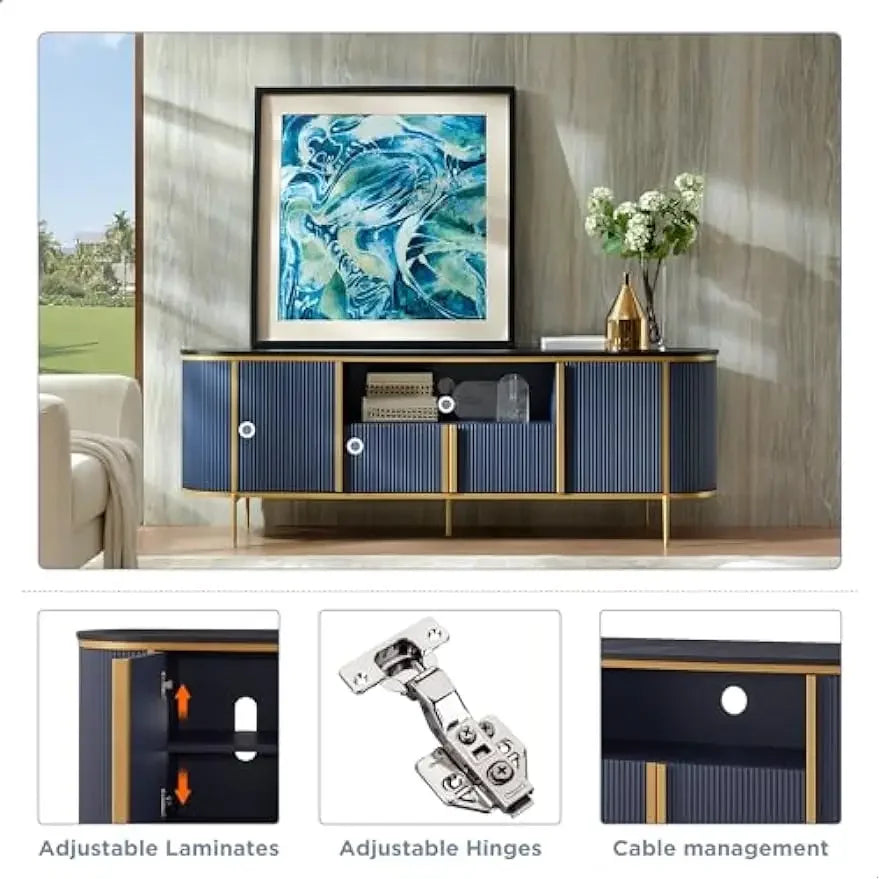 Luxury 70" Fluted TV Stand, Modern Entertainment Center for TVs Up to 80 inches, TV Console with Faux Marble Top