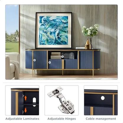 Luxury 70" Fluted TV Stand, Modern Entertainment Center for TVs Up to 80 inches, TV Console with Faux Marble Top