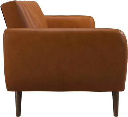 Brittany Futon, Convertible Sofa & Couch, Camel Faux Leather Sofas, Width: 81.5",Depth: 34.5",Height: 31.5"