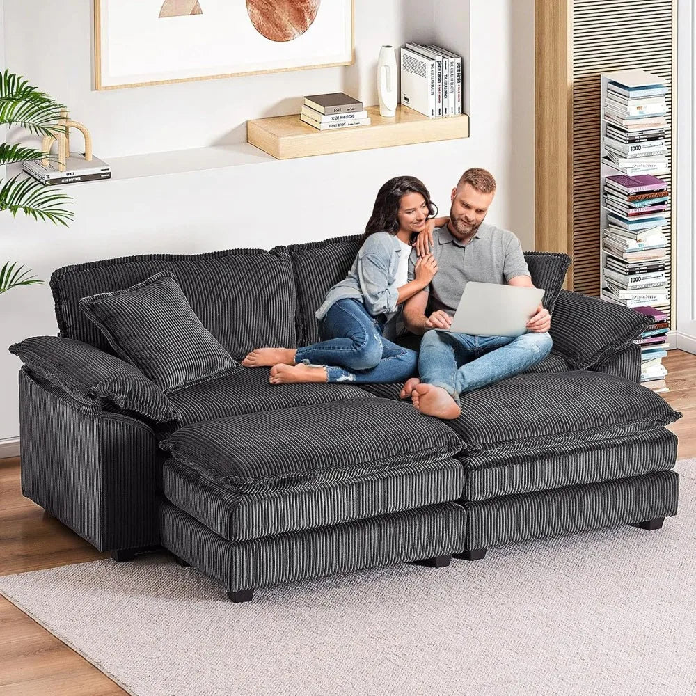 84.6" Sectional Sofa Couch for Living Room,Modern Upholstered Corduroy L Shaped Couch with Chaise,Comfy Deep Seat Loveseat Sofa