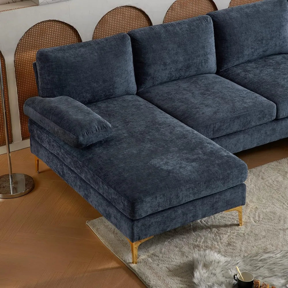 Convertible Sectional Sofa with Chaise Chenille Fabric Upholstered for Living Room, 110" U-Shape Sofa Couch 4-Seat Couch