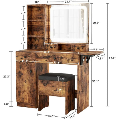 Commode, tiroirs et miroirs éclairés par LED, prises de courant et armoires, tabourets de rangement, housses de table de maquillage de chambre élégantes - meubles