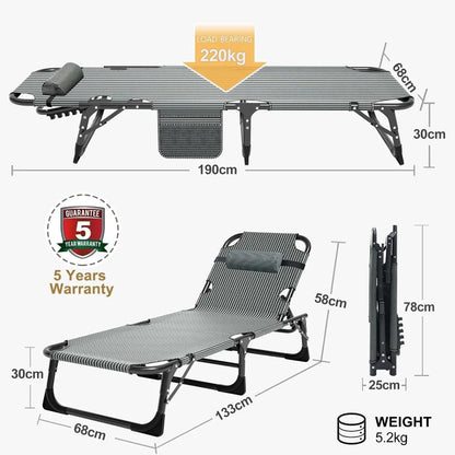 Sillón plegable MOPHOTO de 5 posiciones, cama plegable, sillón reclinable portátil para exteriores para tomar el sol