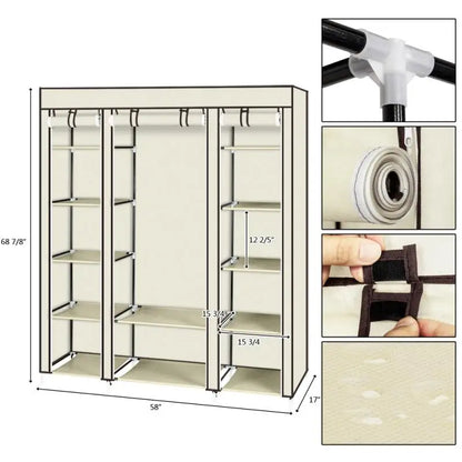 Foldable Wardrobe Rental Room Bedroom Clothes Closet Double Rod Clothes Storage Organizer Wardrobes Living Room Home Furniture