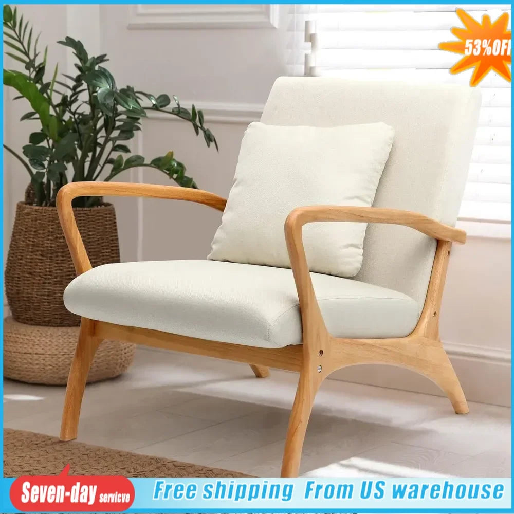 Medieval modern armchair with lumbar pillow comfortable in linen fabric relaxing side chair in the living room-bedroom-apartment