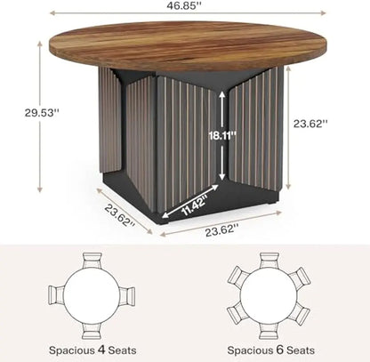 Round Dining Table for 4-6 People, 47-Inch Wood Farmhouse Circle Kitchen Table, Round Dinner Table for Dining Room, Kitchen