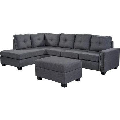 L Shape Modular Storage Ottoman & Chaise, Comfy Oversized Corner Sofa Cup Holder,Fabric Living Room Furniture Couch Sets