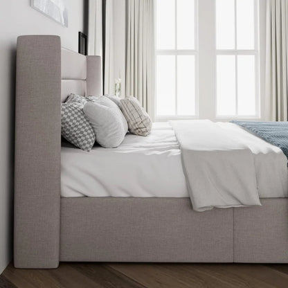 Cama elevable tamaño king con espacio de almacenaje/Cabecera moderna con respaldo alto/Marco de cama con plataforma tapizada/Almacenamiento hidráulico/Soporte de listones de madera