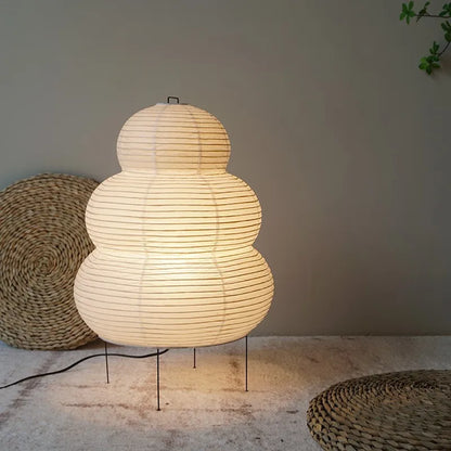 Lámpara de pie con trípode japonesa Wabi-sabi para dormitorio, mesita de noche, sala de estar, comedor, estudio, loft, decoración, escritorio, lámpara de mesa de papel de arroz blanco