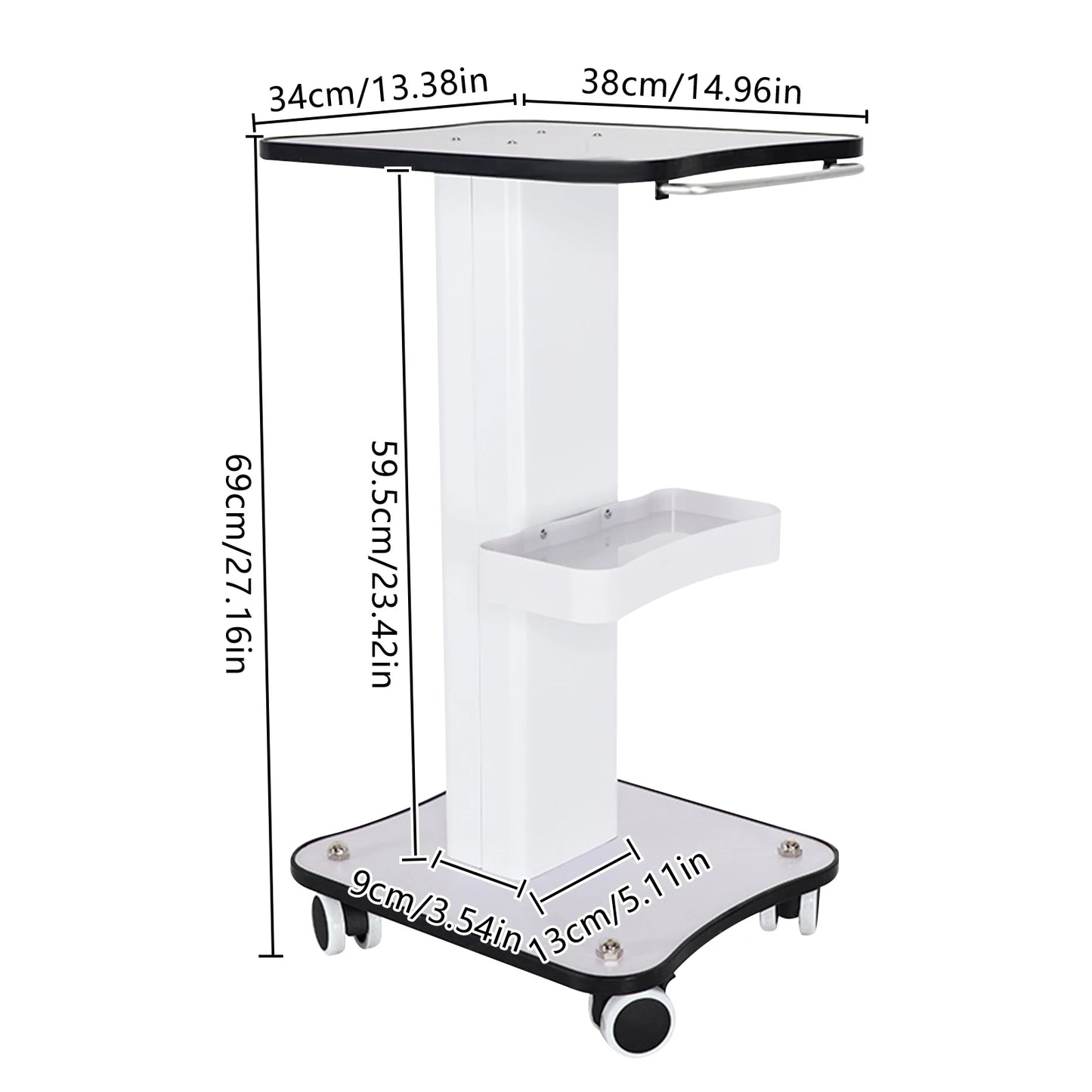 Beauty Salon Stand Rolling Trolley Cart SPA Beauty Storage Equipment Machine Holder Organizer 3 Tier with Push Handle