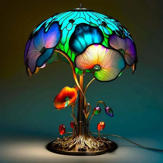 Lámpara de mesa con forma de hongo de vidrio de colores vintage, serie de plantas, caracol, pulpo, creativa, colorida, para dormitorio, mesita de noche, flor, luz de noche retro