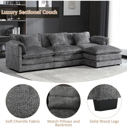 Sectional Sofa Couch for Living Room, Modern Chenille L Shaped Couch, Modular Sofa Sleeper with Moveable Ottoman & Memory Foam