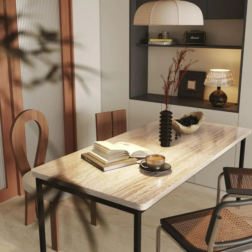 Mesa de comedor para 6, mesa de comedor de madera de 59 pulgadas para cocina, apartamento pequeño (solo mesa)