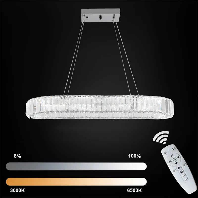 Lámpara colgante de cristal ovalada con LED, moderna, grande, de cristal, para sala de estar, dormitorio, lustres de techo