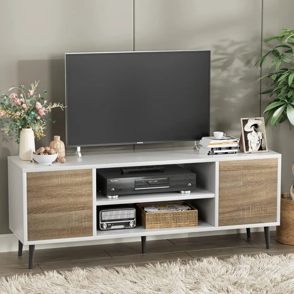 Tv Stand Living Room Furniture Entertainment Center With Two Storage Cabinets Television Stands Office Bedroom 58 Inch Ps5 Table