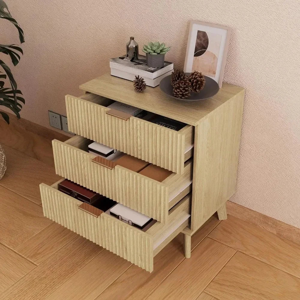 Dresser,3 Drawer Dresser,with Waveform Panel,Modern Closet Dressers Chest of Drawers,Wood Storage Dresser