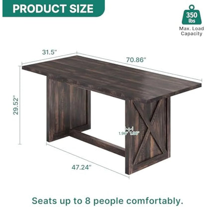 Table de salle à manger de cuisine 0,8" grande pour 6 à 8 personnes, style industriel en bois, rectangulaire, pour appartement, salle à manger, dinette