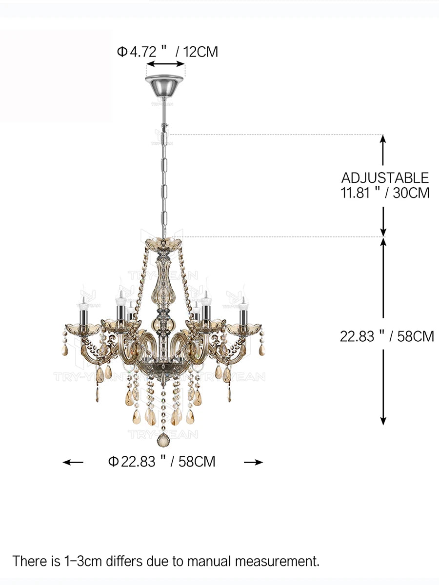 TRY-YEAN Transparent Cognac Crystal Glass 6 Arms Chandelier Glass Living Room Bedroom Dining Room Hanging Lamp Lobby Suspension