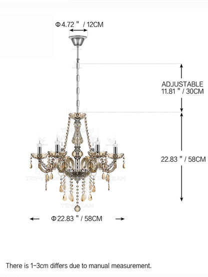 Lustre en cristal transparent cognac TRY-YEAN à 6 bras en verre pour salon, chambre à coucher, salle à manger, lampe suspendue pour hall d'entrée