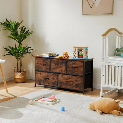 Commode pour chambre à coucher, rangement avec 5 tiroirs, placard, petite armoire en tissu pour vêtements, meuble pour enfants, tiroirs