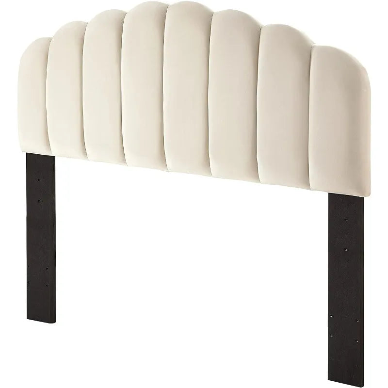 Ball & Cast Tufted Velvet Upholstered Headboard Channel, Queen Full Size Bed Adjusted Height 42-50 Inch, Cream