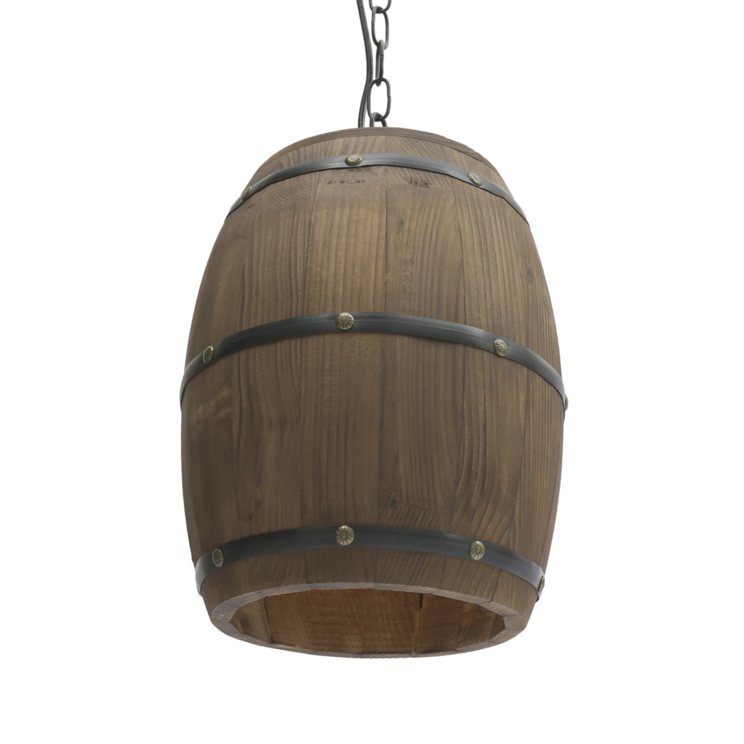 Lampe suspendue rétro E26 en forme de tonneau de vin en bois pour bars, cafés et salon avec une chaîne réglable de 90 cm