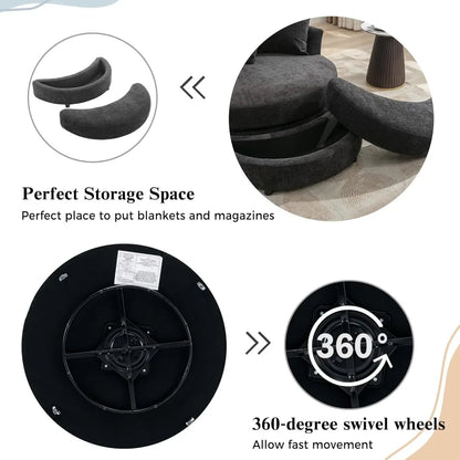 Swivel Round Barrel Chair with Storage Ottoman and 4 Movable Pillow Backrest,360° Round Rotating Sofa Chair,Barrel Chair