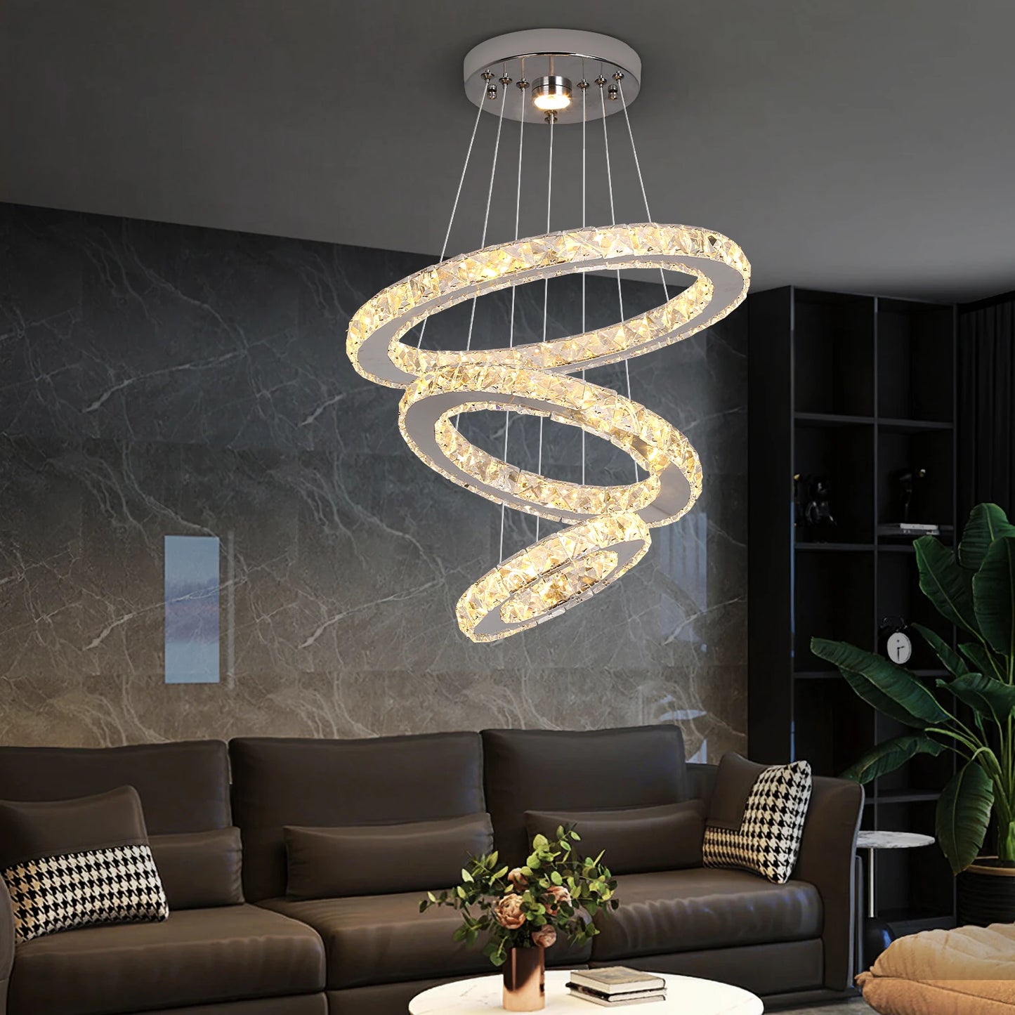 Luxury K9 Crystal Chandelier Pendant Lighting Fixtures Modern Ring Hanging Lamps Dining Room Hotel Home Appliance Decora Lights