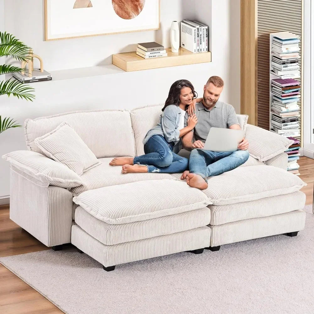 84.6" Sectional Sofa Couch for Living Room,Modern Upholstered Corduroy L Shaped Couch with Chaise,Comfy Deep Seat Loveseat Sofa