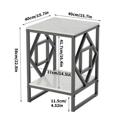 White Marble Top Side Table Sofa End Table Bedside Nightstand Black Coated Frame