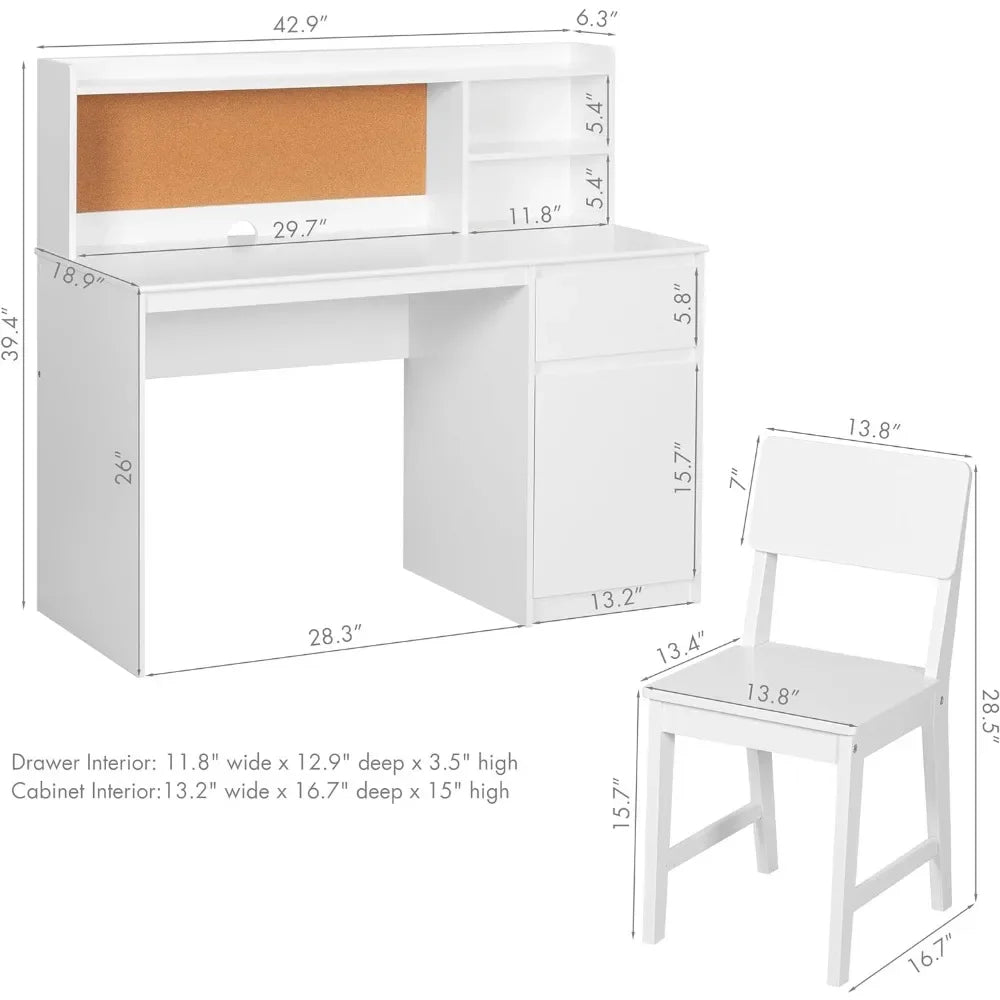 Wooden Children Study Table Kids Study Desk With Chair Kids Desk and Chair Sets With Hutch and Storage Cabinet Children's